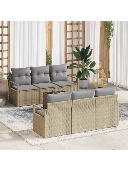 Dārza dīvānu komplekts 7 pcs bēšs un pelēks 55 x 55 x 37 cm