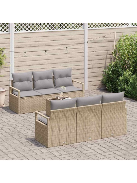 Dārza dīvānu komplekts 7 pcs bēšs un pelēks 55 x 55 x 37 cm