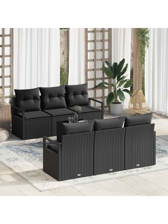 Dārza dīvānu komplekts ar spilvenu 7 pcs melna 55 x 55 x 37 cm