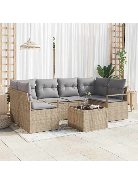 Dārza dīvānu komplekts 7 pcs bēšs un pelēks 55 x 55 x 37 cm