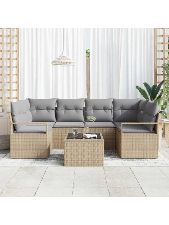 Dārza dīvānu komplekts 7 pcs bēšs un pelēks 55 x 55 x 37 cm
