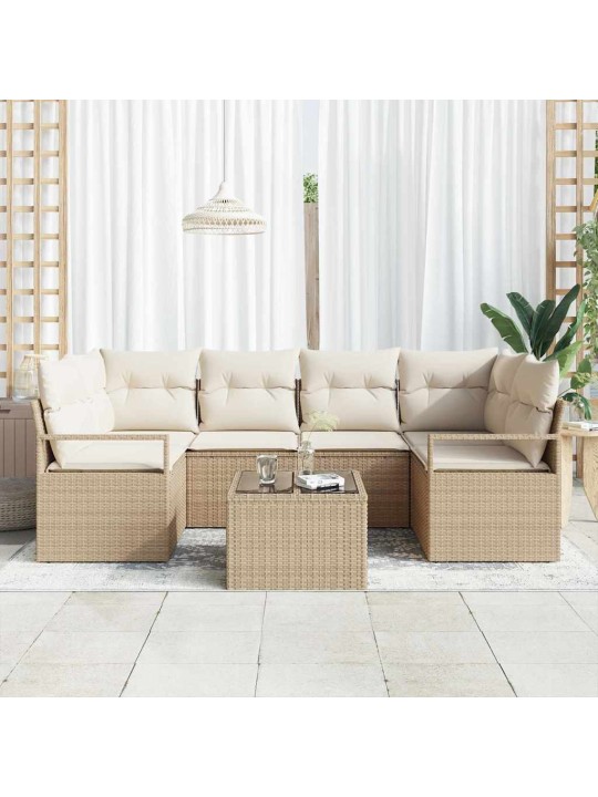 Dārza dīvānu komplekts 7 pcs bēšs un krēms 55 x 55 x 37 cm