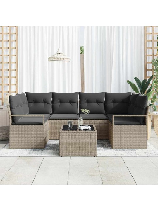 Dārza dīvānu komplekts 7 pcs gaiši pelēks un tumši pelēks