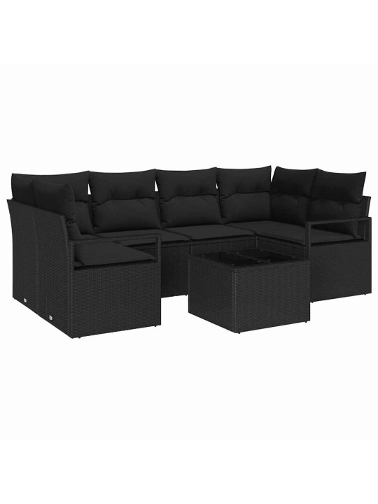 Dārza dīvānu komplekts ar spilvenu 7 pcs melna 55 x 55 x 37 cm