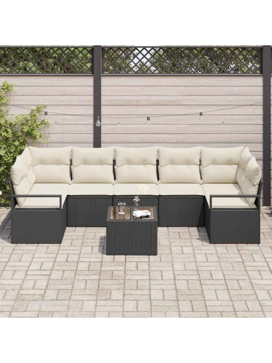 Dārza dīvānu komplekts 8 pcs melns un krēmkrāsa 55 x 55 x 37 cm