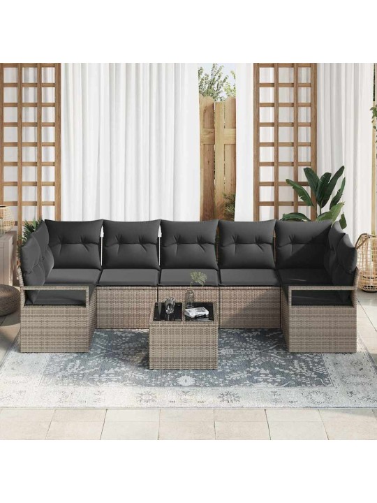 Dārza dīvānu komplekts ar spilvenu 8 pcs pelēka 55 x 55 x 37 cm