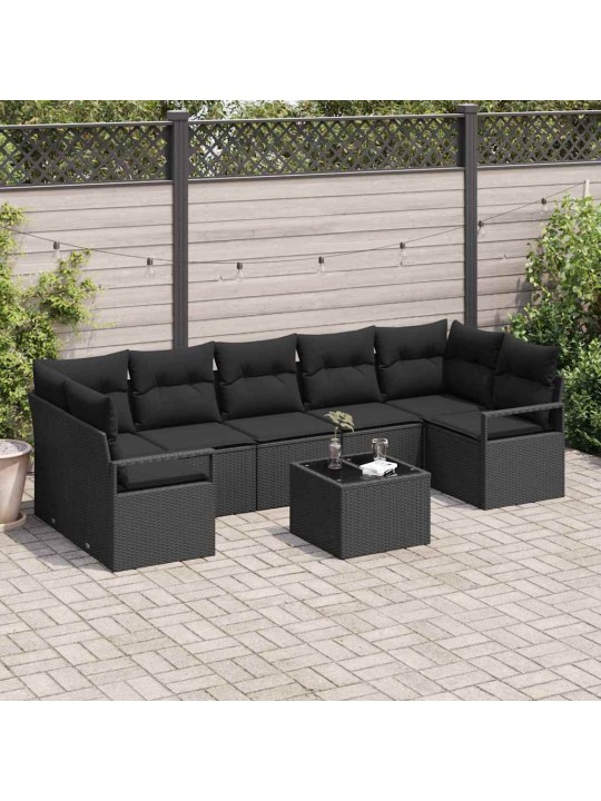 Dārza dīvānu komplekts ar spilvenu 8 pcs melna 55 x 55 x 37 cm