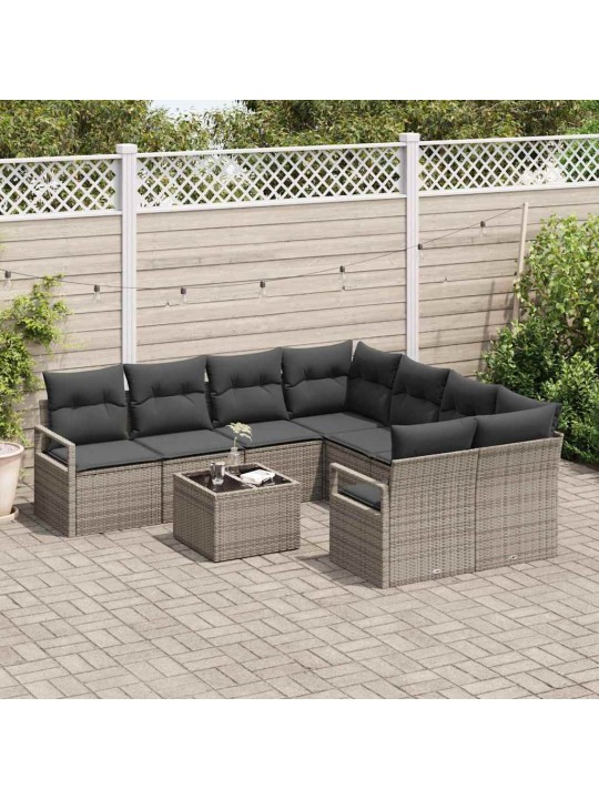 Dārza dīvānu komplekts ar spilvenu 9 pcs pelēka 55 x 55 x 37 cm