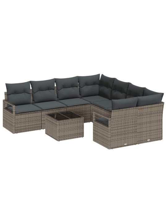 Dārza dīvānu komplekts ar spilvenu 9 pcs pelēka 55 x 55 x 37 cm