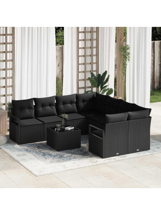 Dārza dīvānu komplekts ar spilvenu 9 pcs melna 55 x 55 x 37 cm