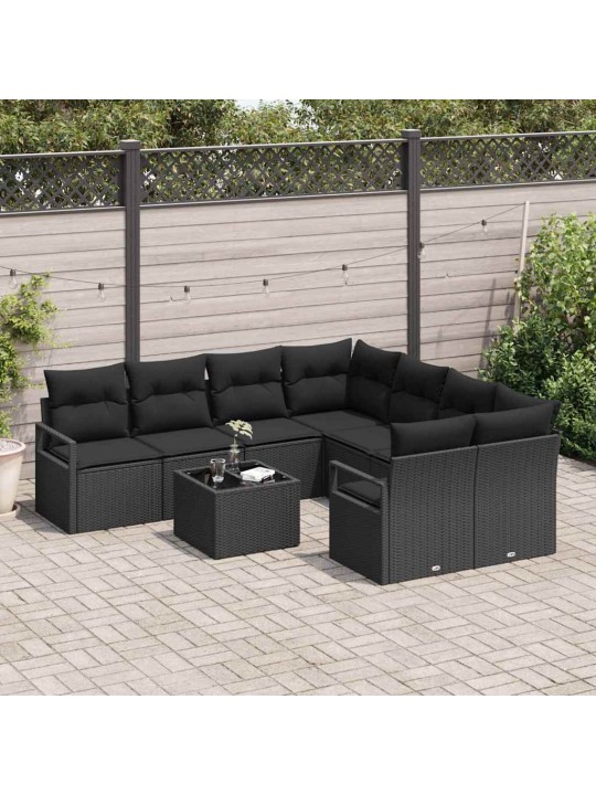 Dārza dīvānu komplekts ar spilvenu 9 pcs melna 55 x 55 x 37 cm