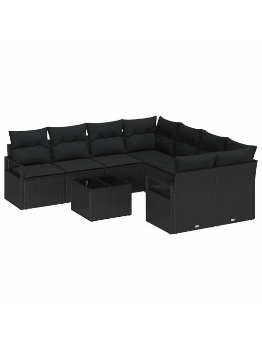 Dārza dīvānu komplekts ar spilvenu 9 pcs melna 55 x 55 x 37 cm