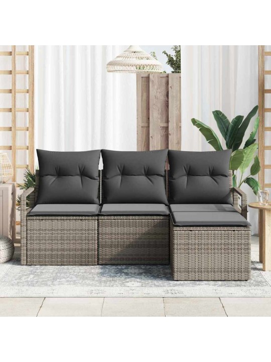 Dārza dīvānu komplekts ar spilvenu ar uzglabāšanu 4 pcs pelēka