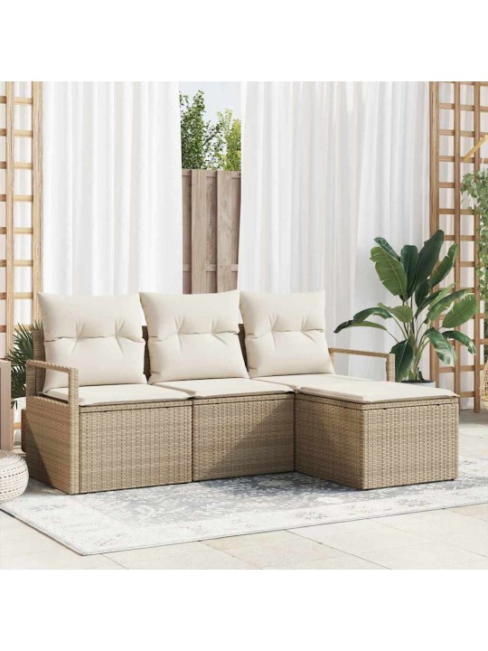 Dārza dīvānu komplekts ar spilvenu 4 pcs bēšs un krēms