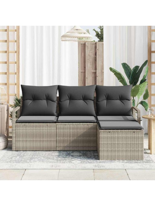 Dārza dīvānu komplekts ar spilvenu 4 pcs gaiši pelēks