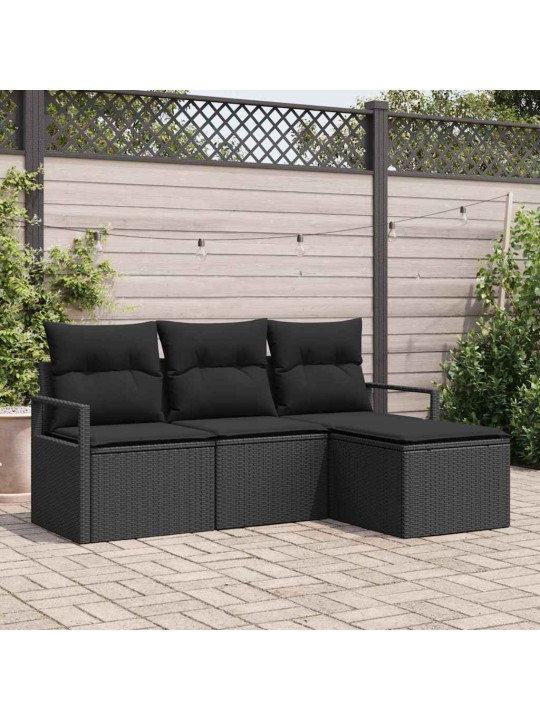 Dārza dīvānu komplekts ar spilvenu ar uzglabāšanu 4 pcs melna