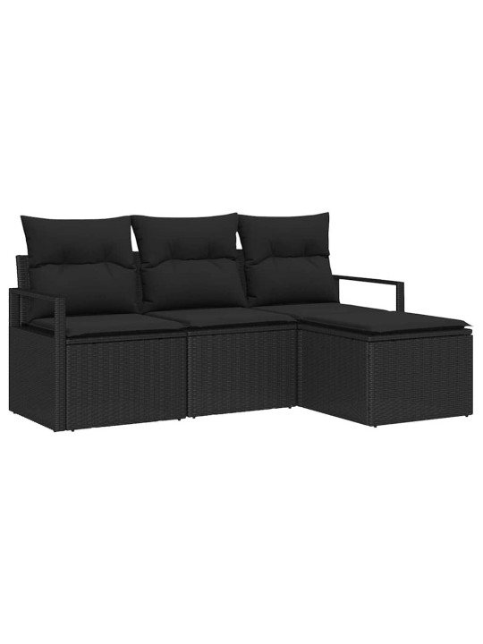 Dārza dīvānu komplekts ar spilvenu ar uzglabāšanu 4 pcs melna