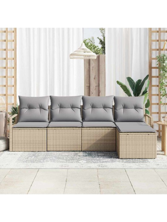 Dārza dīvānu komplekts ar spilvenu 5 pcs bēša un gaiši pelēka
