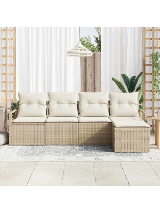 Dārza dīvānu komplekts ar spilvenu 5 pcs bēšs un krēms