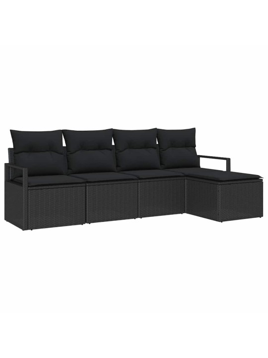 Dārza dīvānu komplekts ar spilvenu ar uzglabāšanu 5 pcs melna