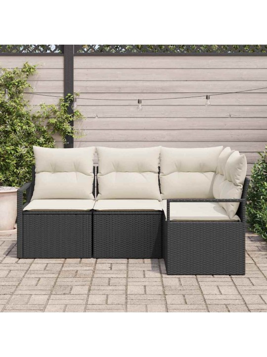 Dārza dīvānu komplekts ar spilvenu 4 pcs melns un krēmkrāsa