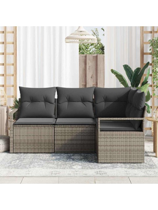 Dārza dīvānu komplekts ar spilvenu ar uzglabāšanu 4 pcs pelēka