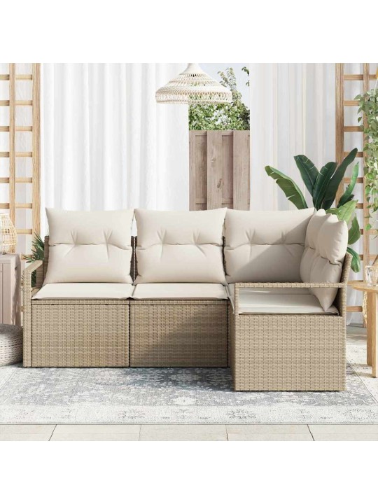 Dārza dīvānu komplekts ar spilvenu 4 pcs bēšs un krēms