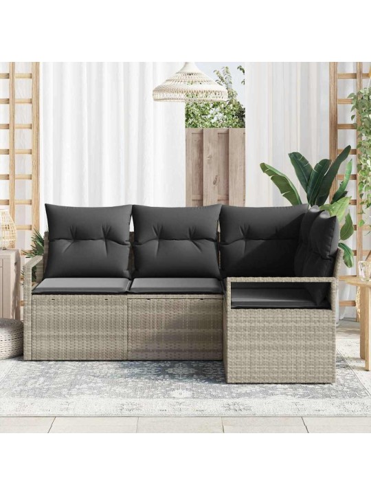 Dārza dīvānu komplekts ar spilvenu 4 pcs gaiši pelēks