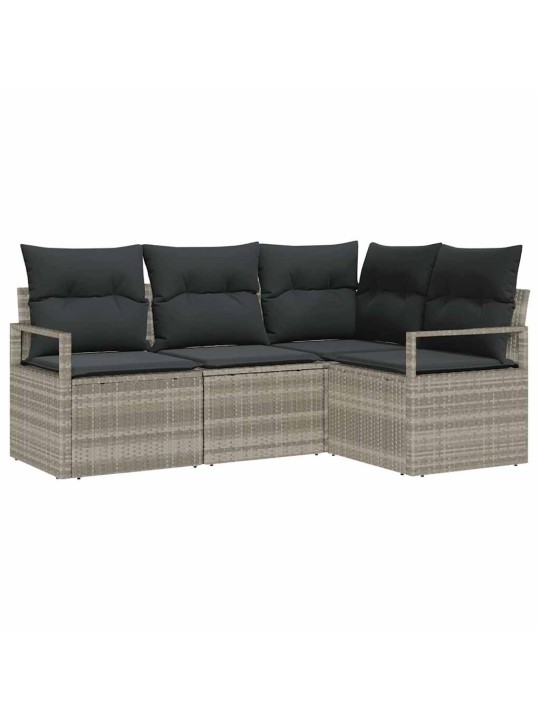 Dārza dīvānu komplekts ar spilvenu 4 pcs gaiši pelēks
