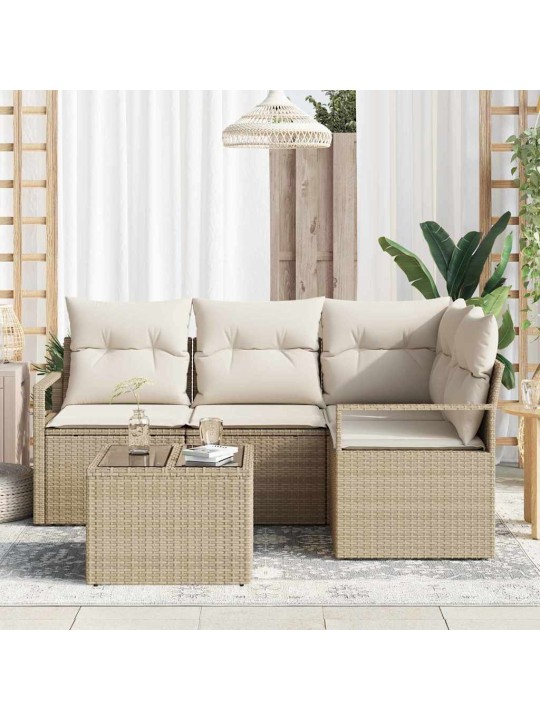 Dārza dīvānu komplekts ar spilvenu 5 pcs bēšs un krēms