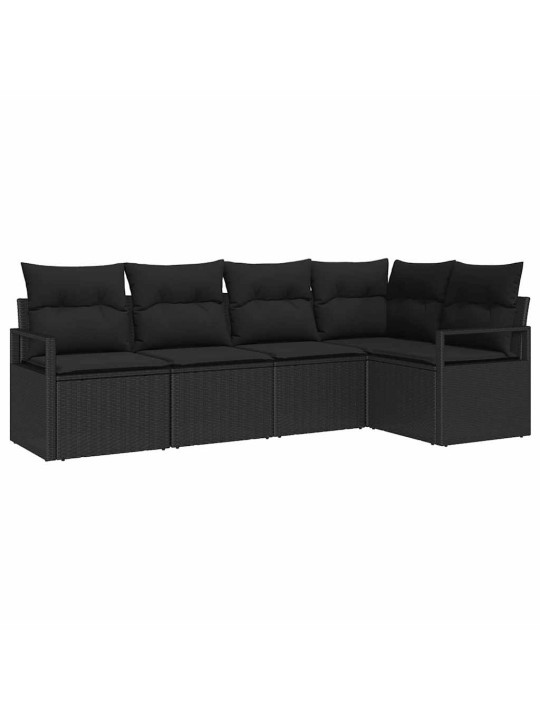Dārza dīvānu komplekts ar spilvenu ar uzglabāšanu 5 pcs melna