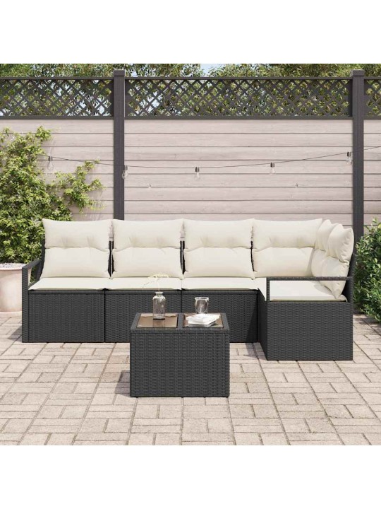 Dārza dīvānu komplekts ar spilvenu 6 pcs brūns un krēma