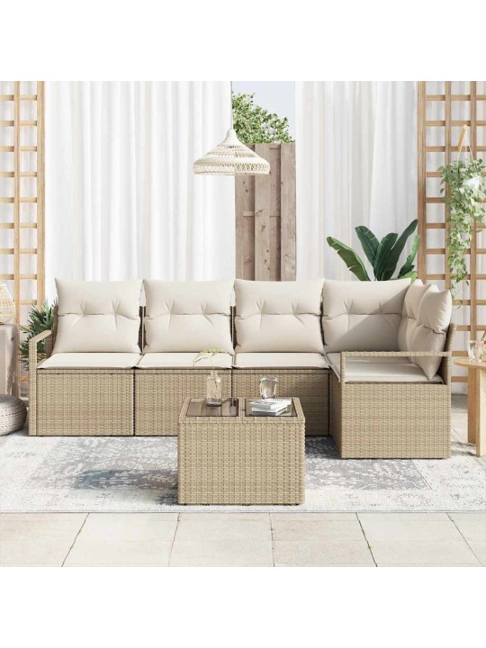 Dārza dīvānu komplekts ar spilvenu 6 pcs bēšs un krēms