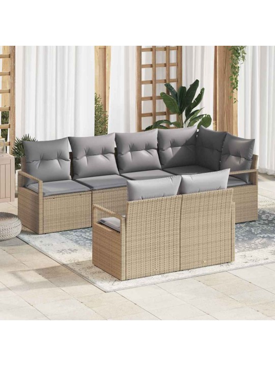 Dārza dīvānu komplekts ar spilvenu 7 pcs bežs, gaismas pelēks