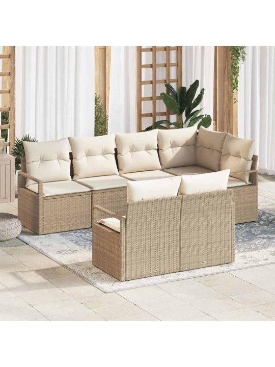 Dārza dīvānu komplekts ar spilvenu 7 pcs bēšs un krēms