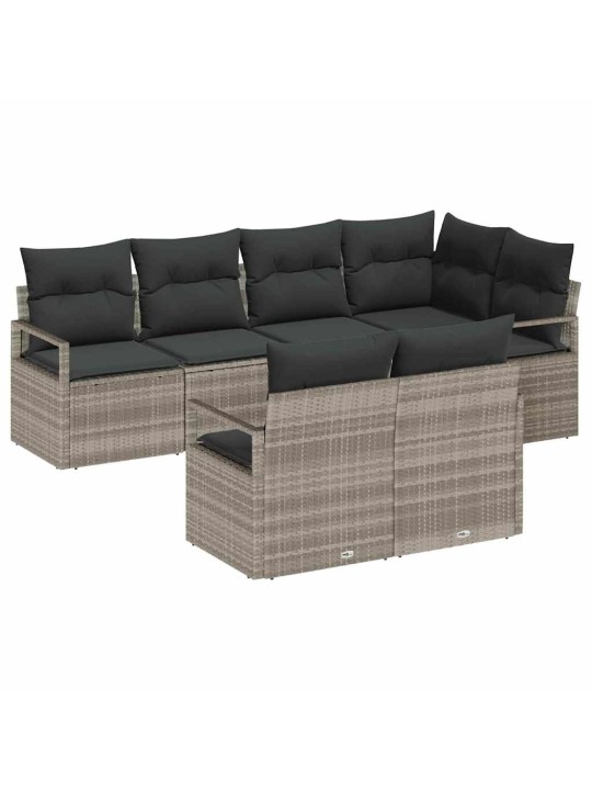 Dārza dīvānu komplekts ar spilvenu 7 pcs gaiši pelēks