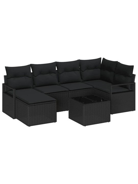 Dārza dīvānu komplekts ar spilvenu ar uzglabāšanu 7 pcs melna
