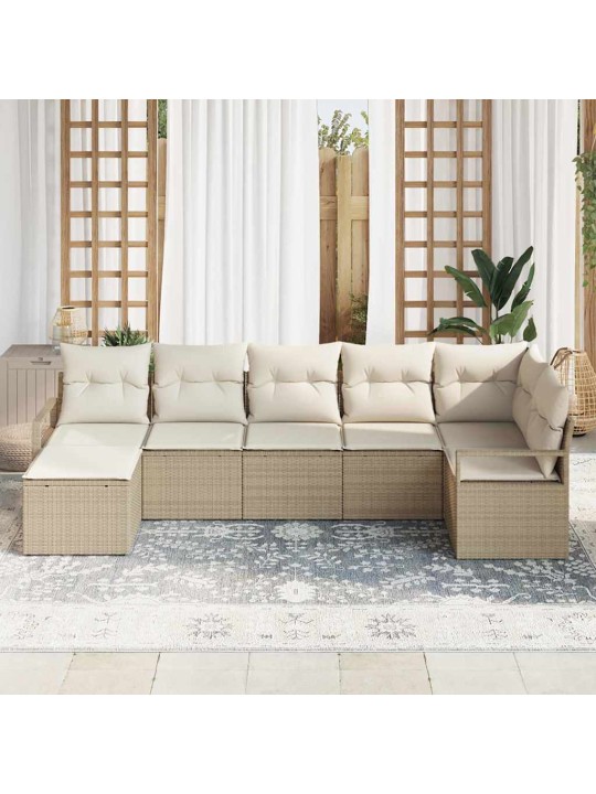 Dārza dīvānu komplekts ar spilvenu 7 pcs bēšs un krēms