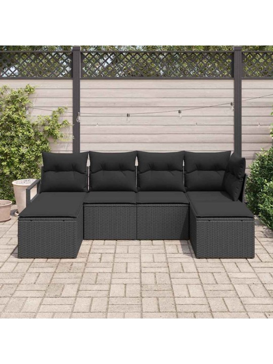 Dārza dīvānu komplekts ar spilvenu ar uzglabāšanu 6 pcs melna