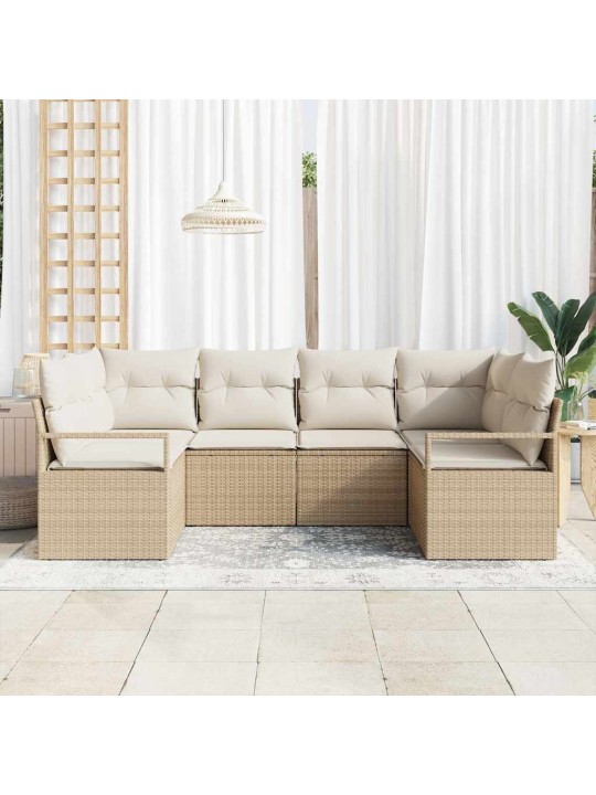 Dārza dīvānu komplekts ar spilvenu 6 pcs bēšs un krēms