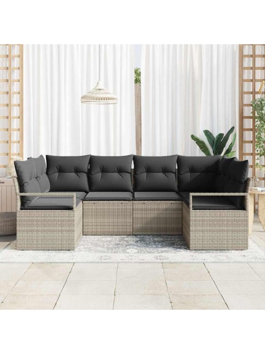 Dārza dīvānu komplekts ar spilvenu 6 pcs gaiši pelēks