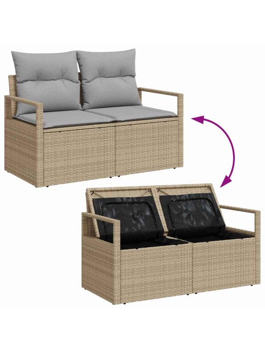 Dārza dīvānu komplekts ar spilvenu 7 pcs bēša un gaiši pelēka