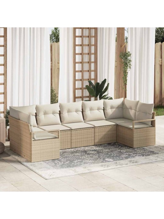 Dārza dīvānu komplekts ar spilvenu 7 pcs bēšs un krēms