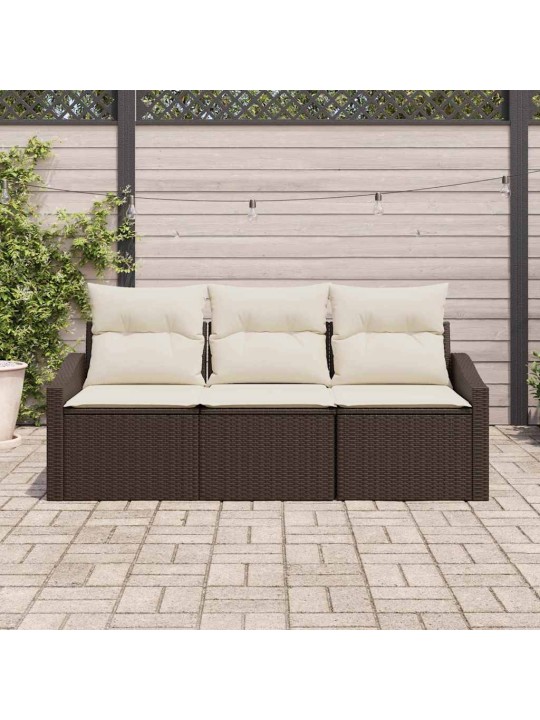 Dārza dīvānu komplekts ar spilvenu 3 pcs brūns un krēma