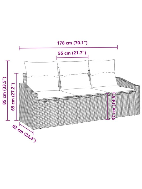 Dārza dīvānu komplekts ar spilvenu ar uzglabāšanu 3 pcs pelēka