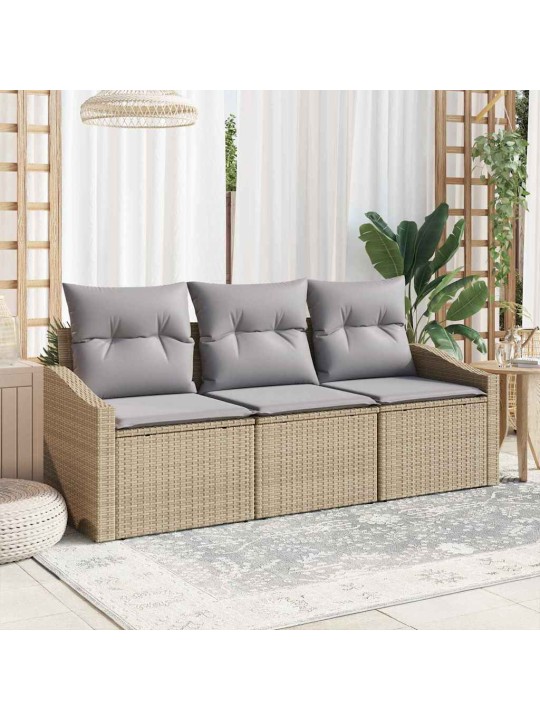 Dārza dīvānu komplekts ar spilvenu 3 pcs bēša un gaiši pelēka