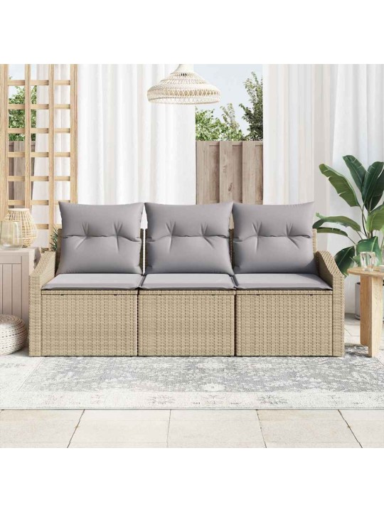 Dārza dīvānu komplekts ar spilvenu 3 pcs bēša un gaiši pelēka