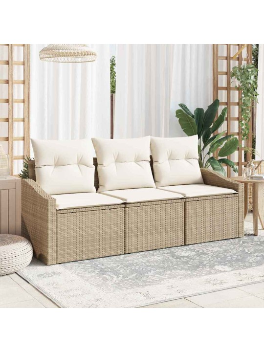 Dārza dīvānu komplekts ar spilvenu 3 pcs bēšs un krēms