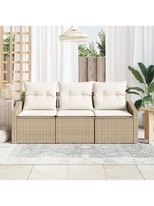 Dārza dīvānu komplekts ar spilvenu 3 pcs bēšs un krēms