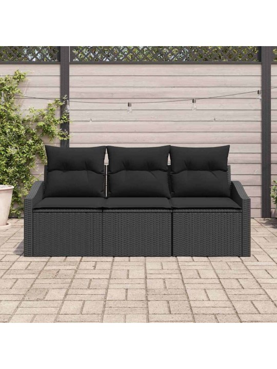 Dārza dīvānu komplekts ar spilvenu ar uzglabāšanu 3 pcs melna